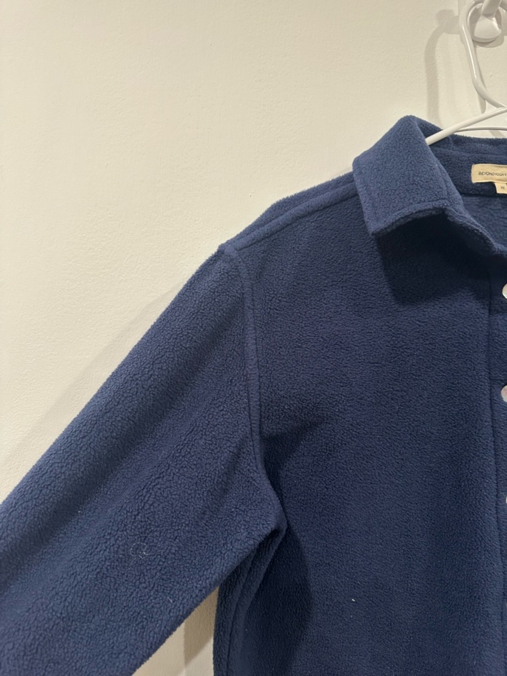 Beyond Yoga XS Donni Fleece Jacket Womens Navy Blue Button Front Collared USA - Picture 4 of 8